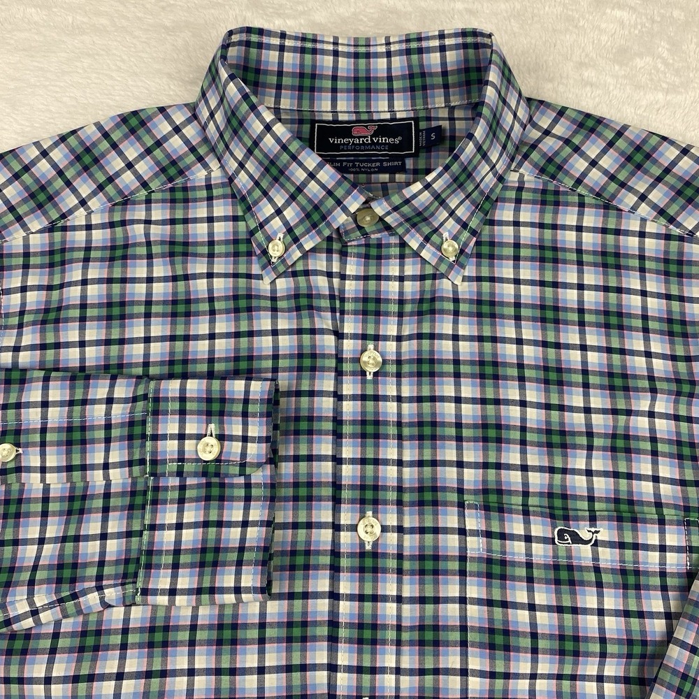 Vineyard Vines Men's Small Multicolor Plaid Performance Shirt Slim Fit Tucker